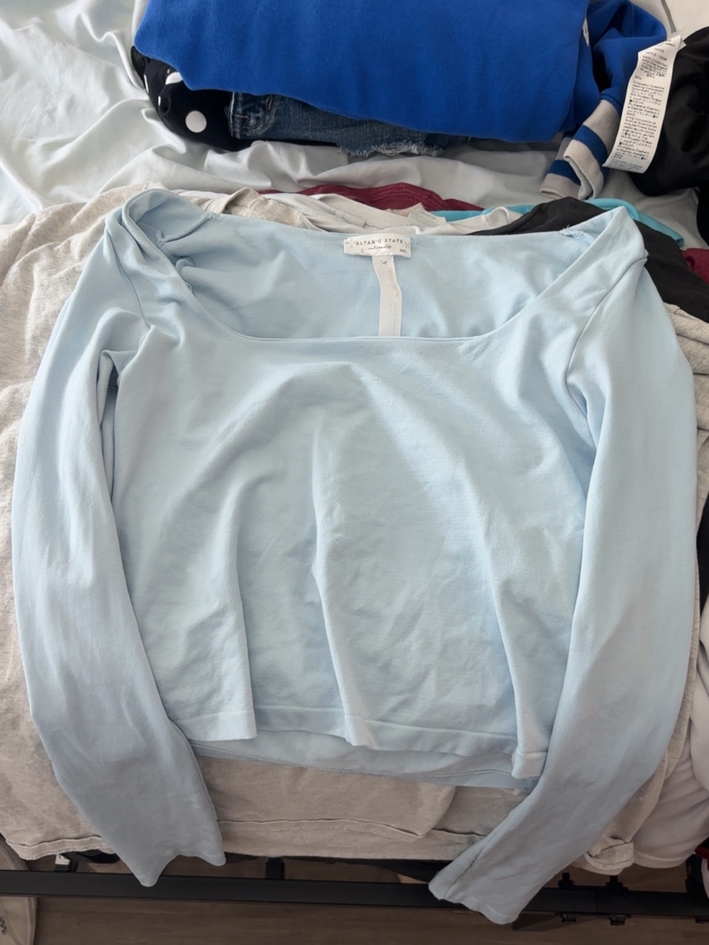 Altar'd State Light Blue Square Neck Long Sleeve Top